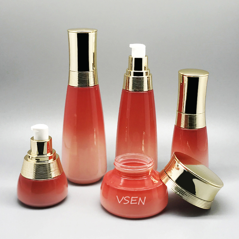 新款红色化妆品套装瓶  乳液按压瓶子定制 面霜(图3)
